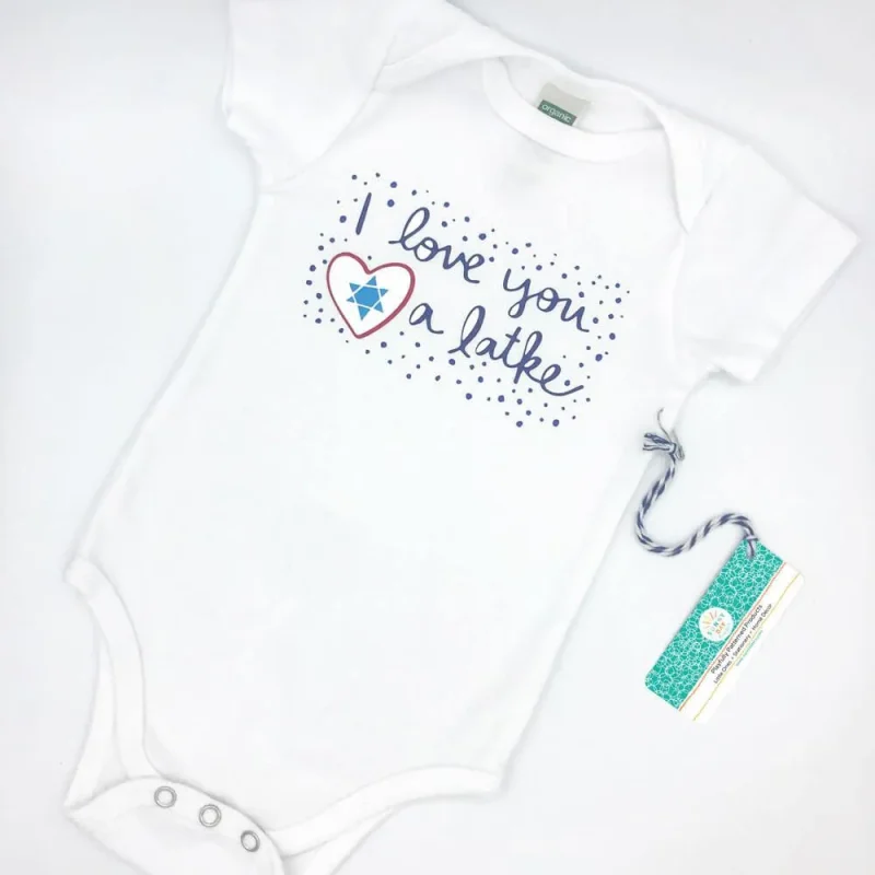 organic cotton baby onesie i love you a latke