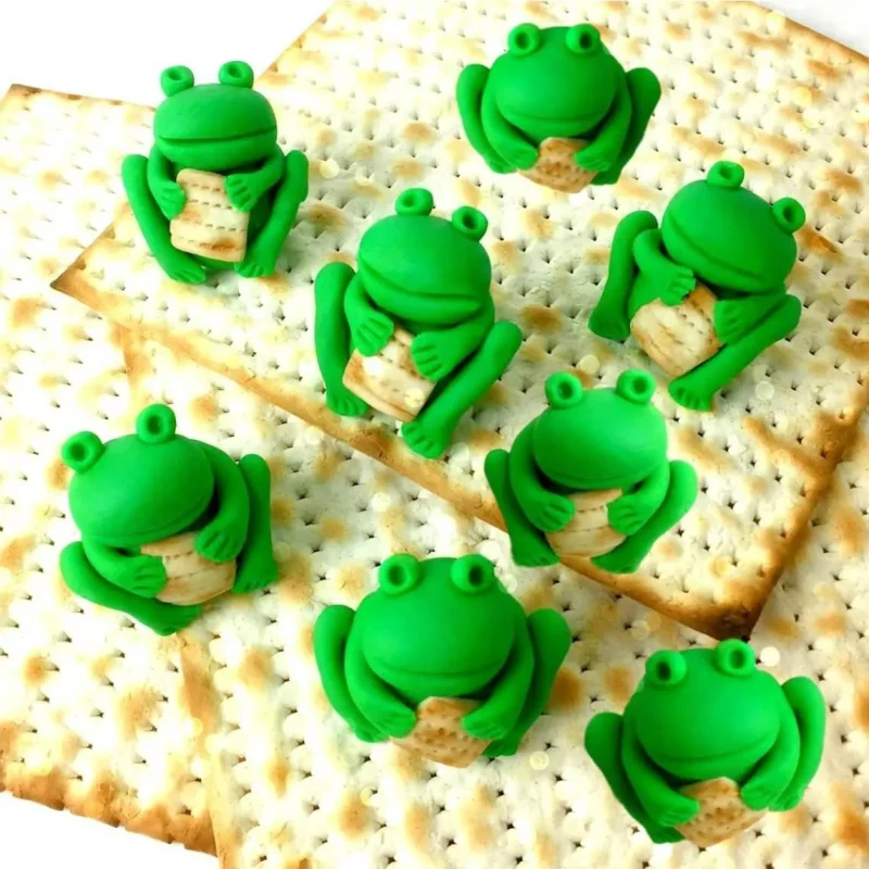 passover marzipan frogs with matzahs