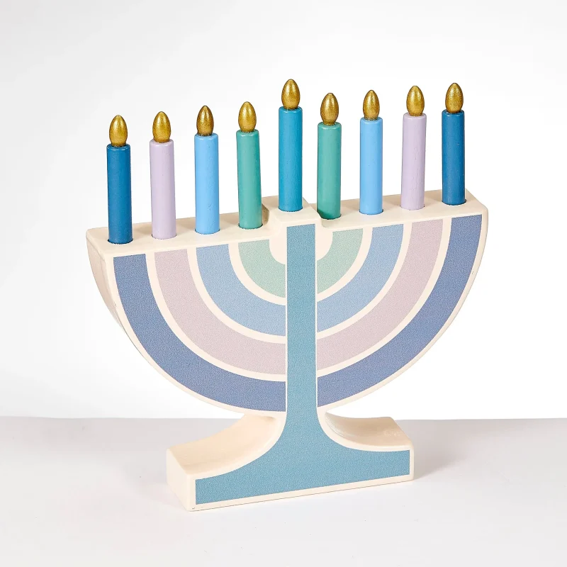 pastel mini wood menorah with removable candles