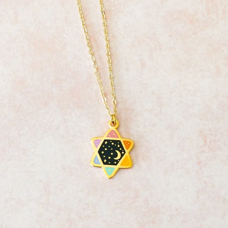 pastel rainbow star of david necklace