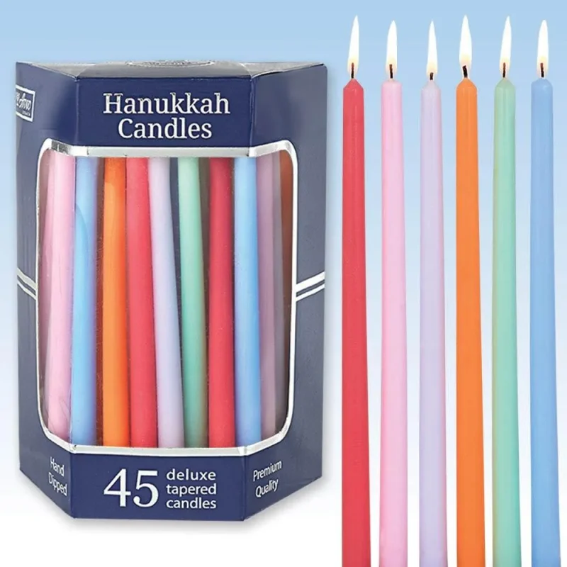 pastel tapered hanukkah candles assorted colors