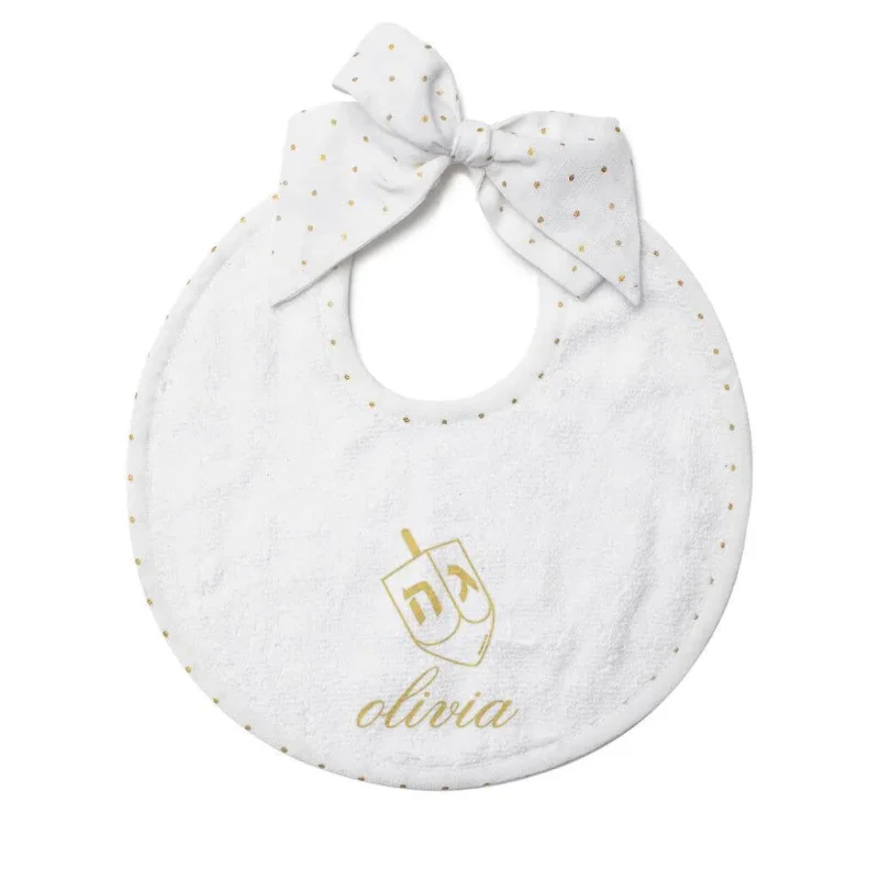 personalized gold dot hanukkah baby bib embroidered