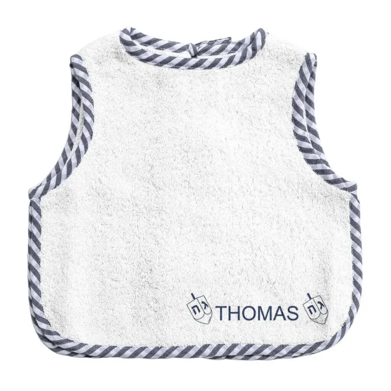 personalized hanukkah baby bib blue stripe embroidered apron