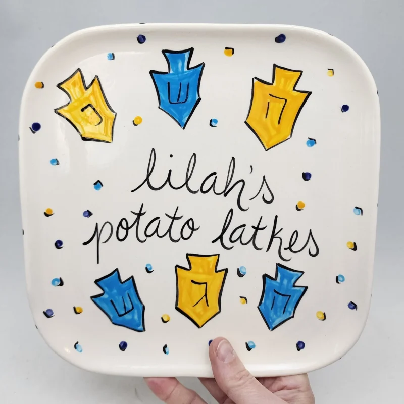 personalized hanukkah potato latkes plate with first name scaled