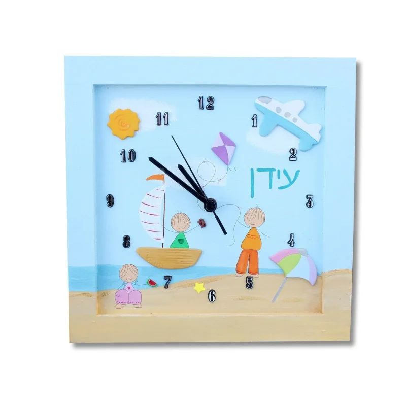 personalized hebrew english kids wall clocks