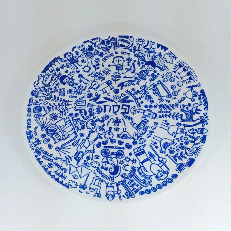 pesach plate in blue by barbara shaw