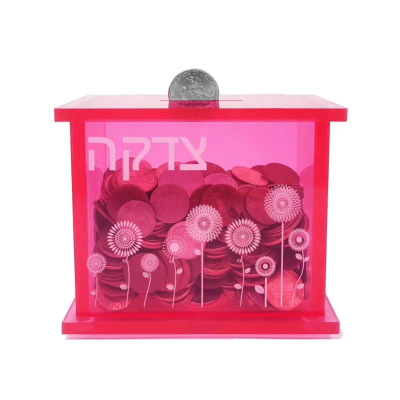 pink flower tzedakah box acrylic design