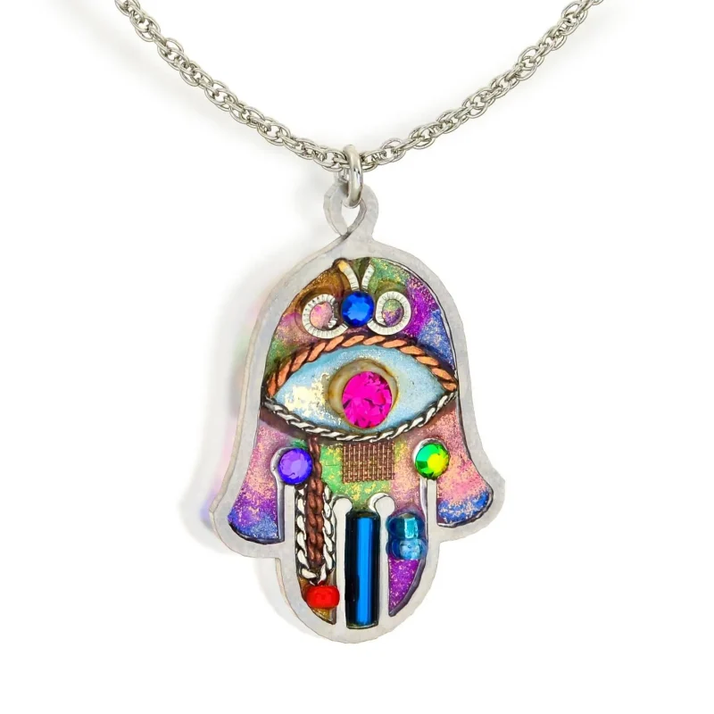 pink hamsa necklace stylish protection jewelry