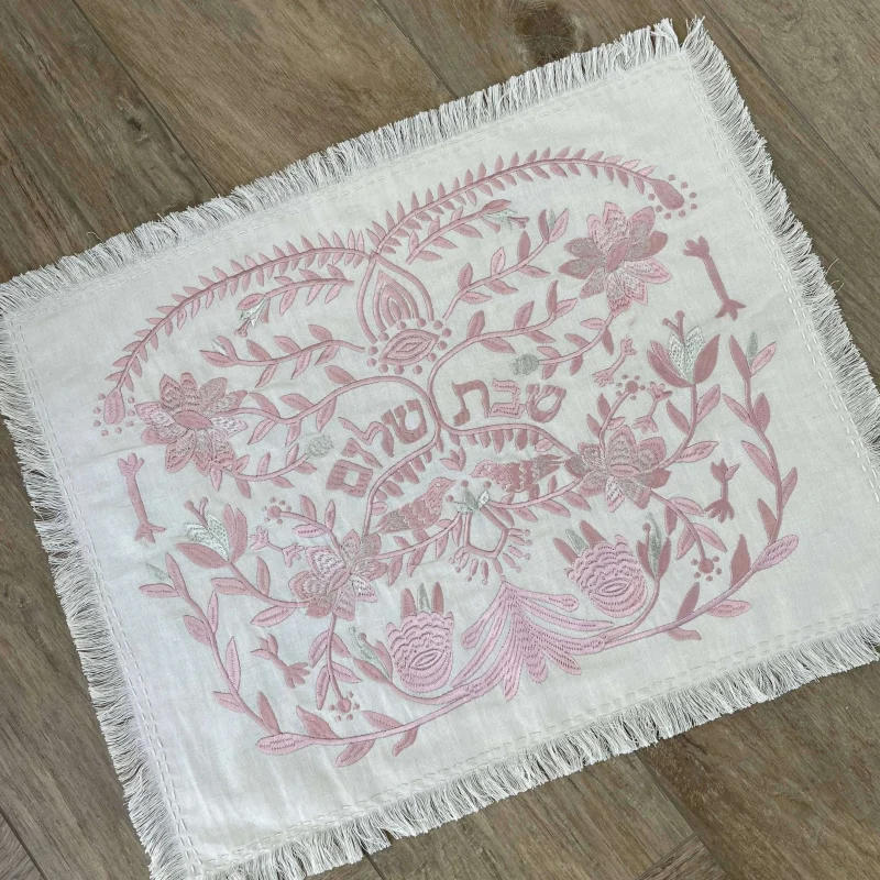 pink ivory linen challah cover handmade scaled