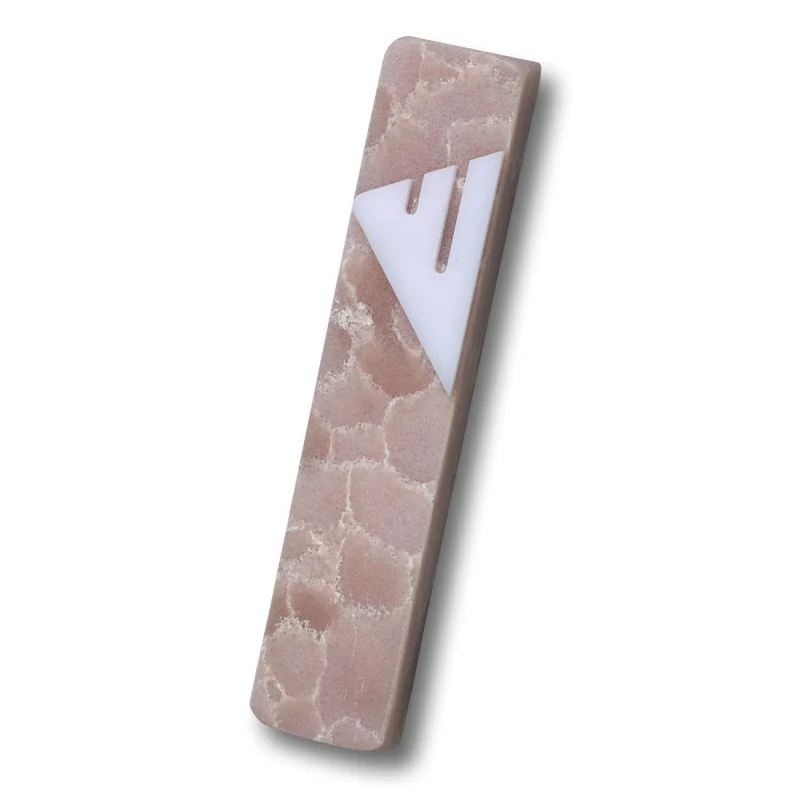 pink quartz mezuzah case with white shin elegant judaica