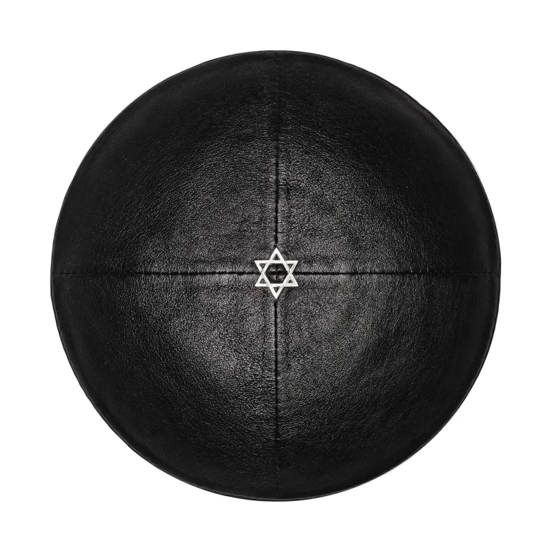 premium black leather star of david kippah