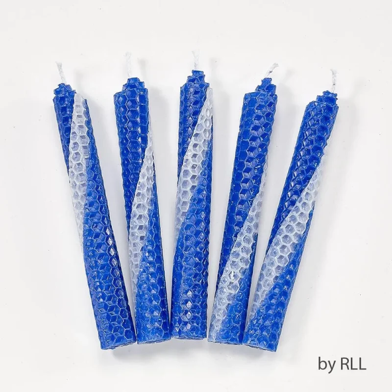 premium blue white beeswax shabbat candles set of 12