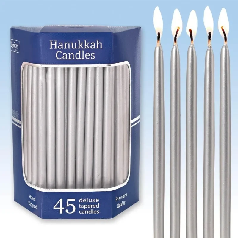 premium silver tapered hanukkah candles