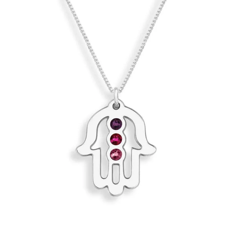 purple hamsa necklace with crystal accents