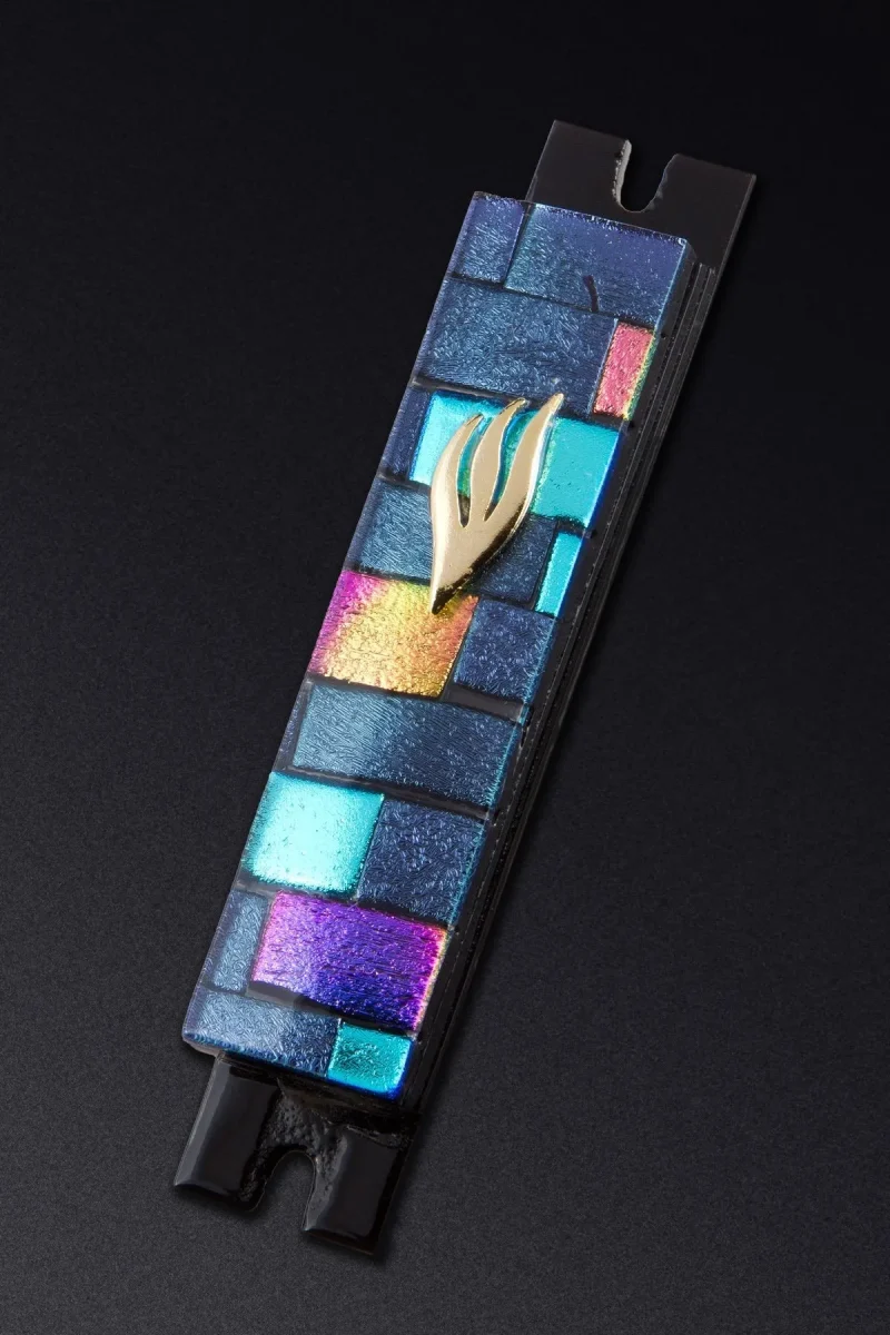 purple multi color brick glass mezuzah by daryl cohen