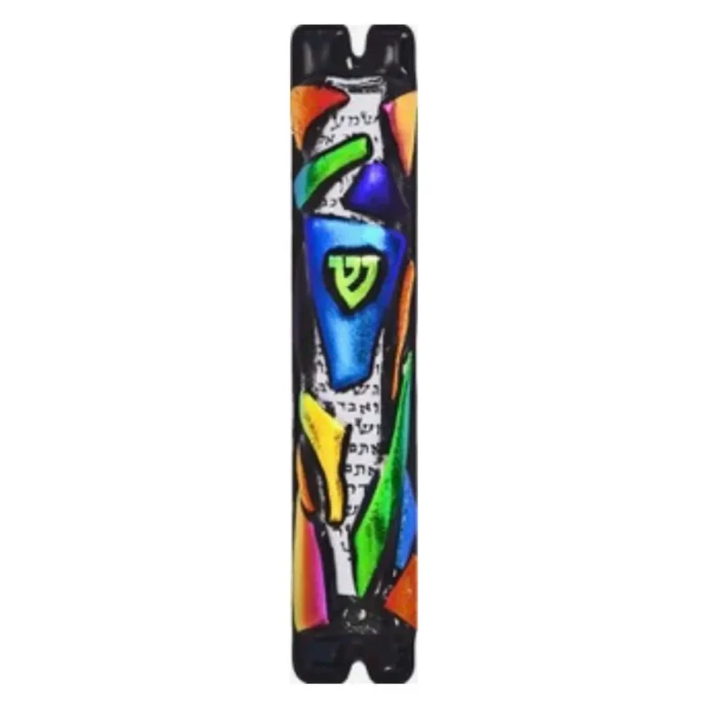 rainbow mosaic glass mezuzah by sandi katz