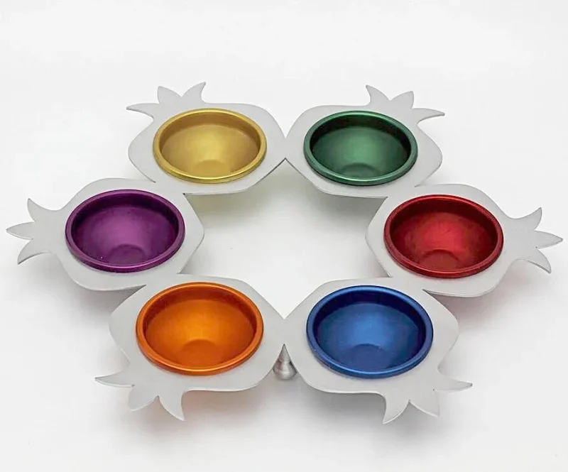 rainbow pomegranate seder plate aluminum