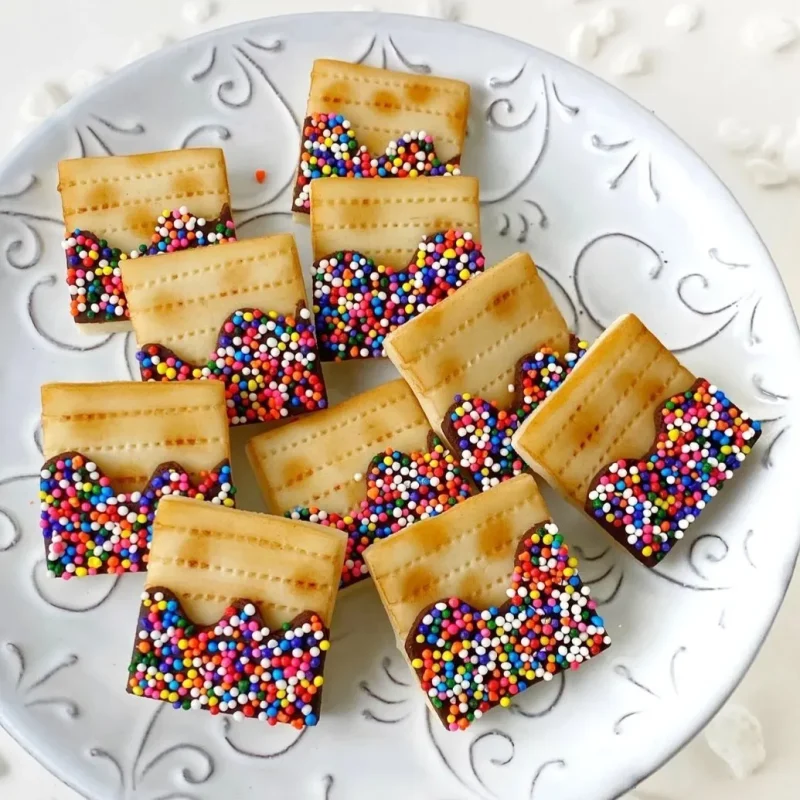 rainbow sprinkle marzipan matzah tiles