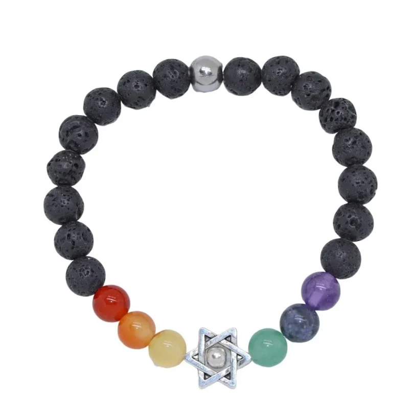 rainbow star of david lava stone bracelet 7 or 8mm