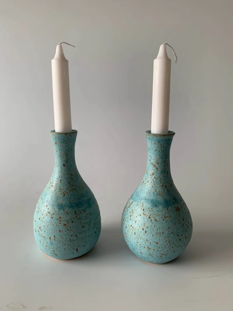 robin s egg blue ceramic shabbat candlesticks by rachael pots scaled