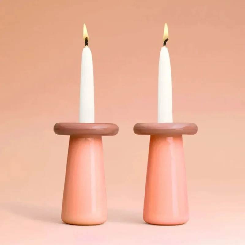 rose coral mushroom candlesticks