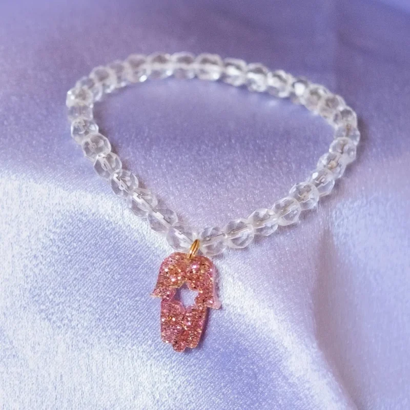 rose gold glitter hamsa magen david bracelet