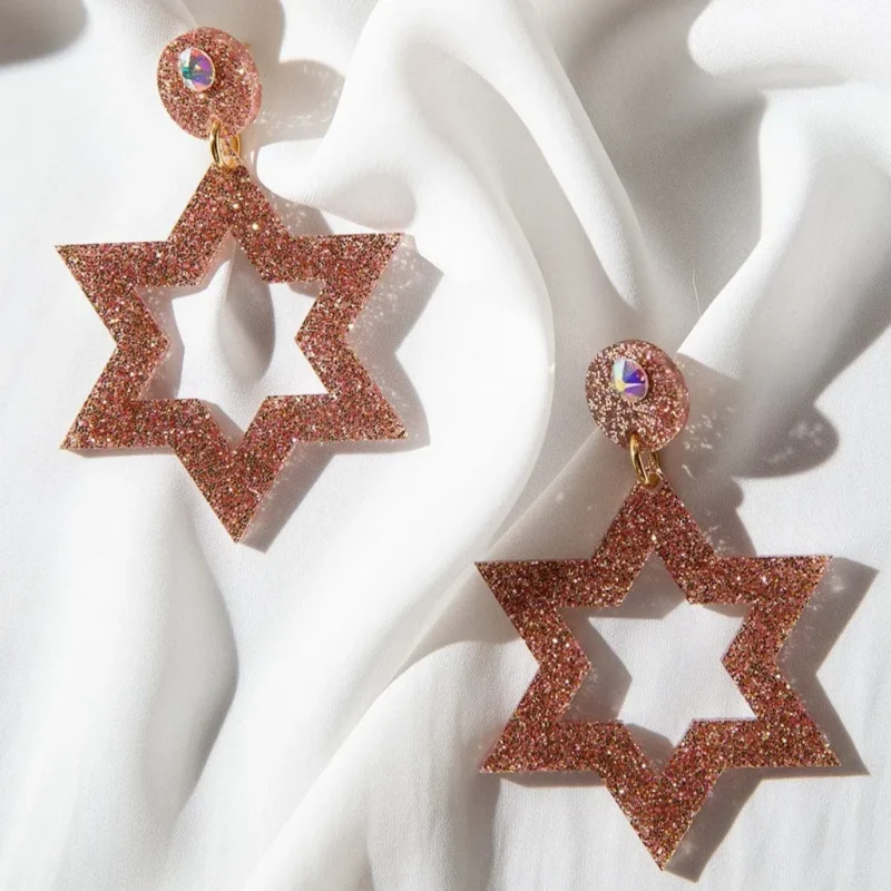 rose gold glitter statement earrings by ester magen