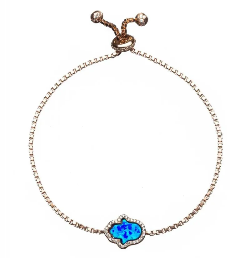 rose gold opal hamsa bracelet for women