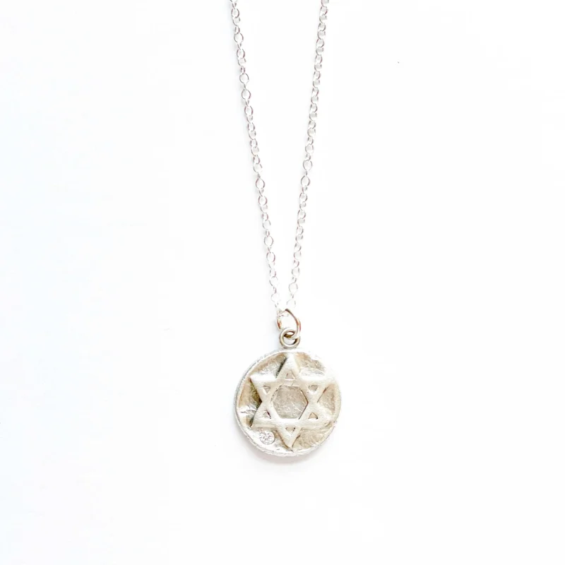 rustic silver star of david necklace with crystal scaled