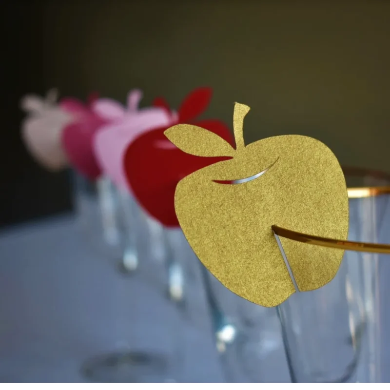 set of 10 apple wine glass decorations