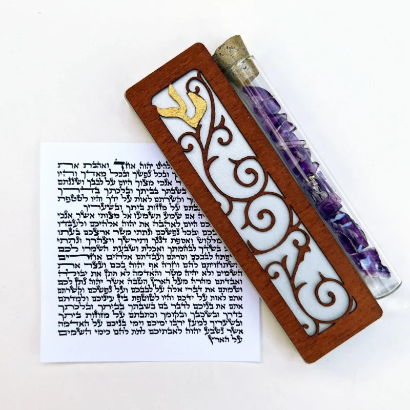 shaddai swirl wedding glass mezuzah by glenn grubard scaled