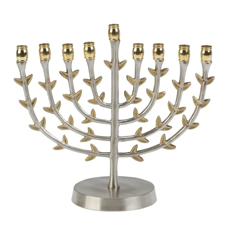 silver brass leaf menorah