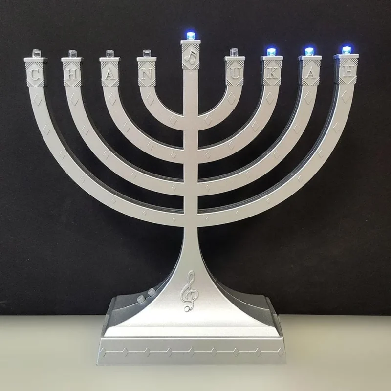 silver dancing lights musical menorah