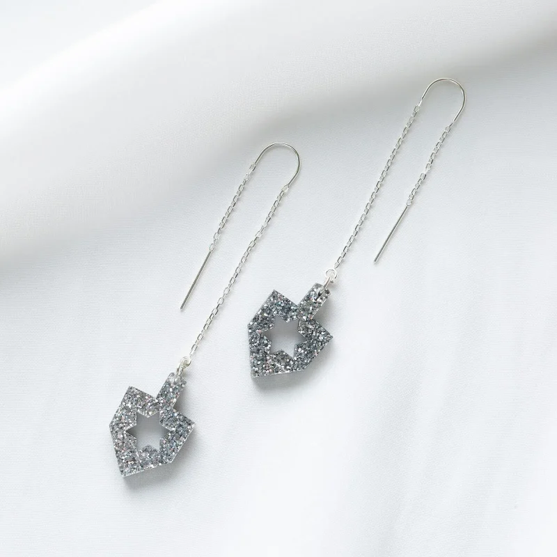 silver glitter dreidel threader earrings