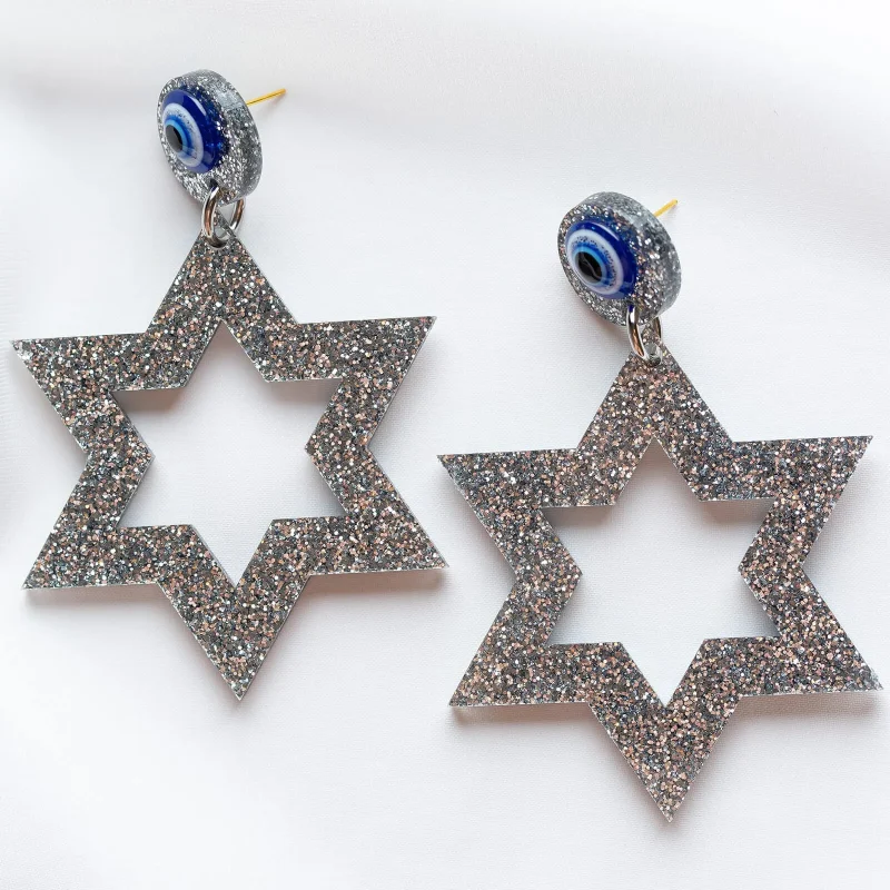 silver glitter statement earrings by ester magen