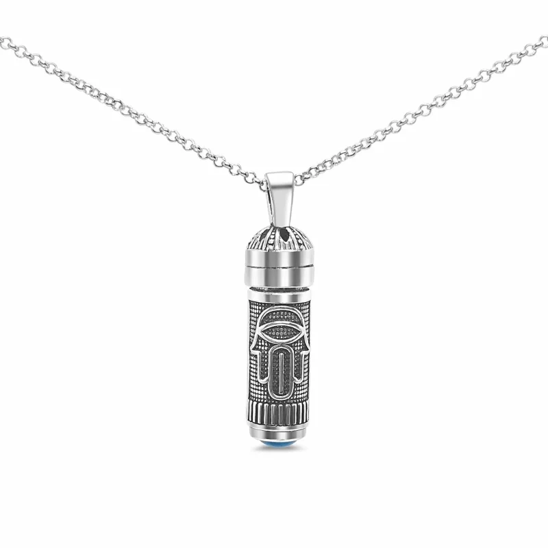 silver hamsa turquoise mezuzah necklace