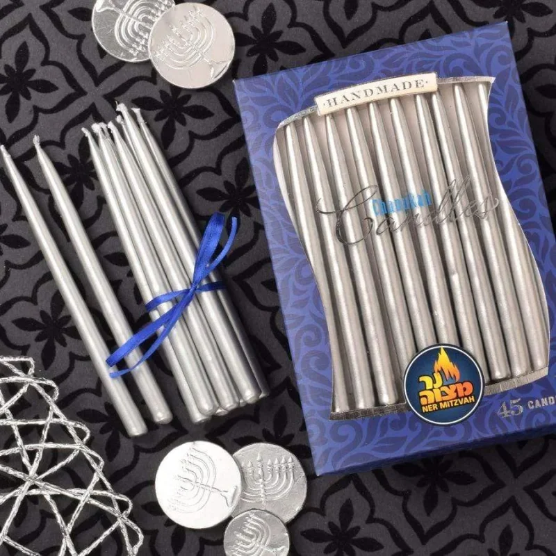 silver hanukkah candles metallic finish