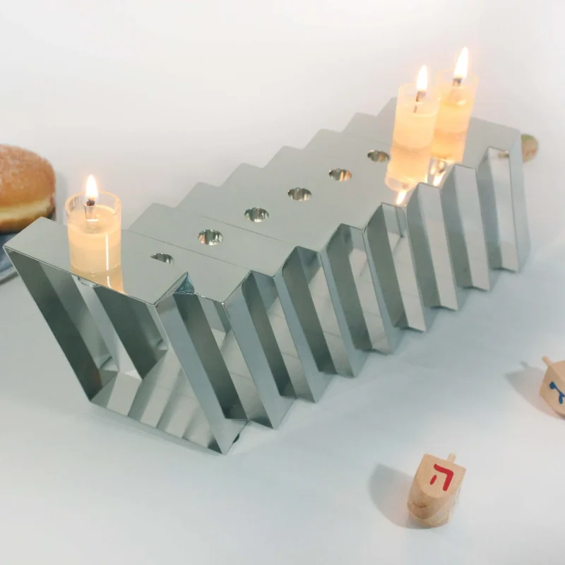 silver menorah for oil or wax candles