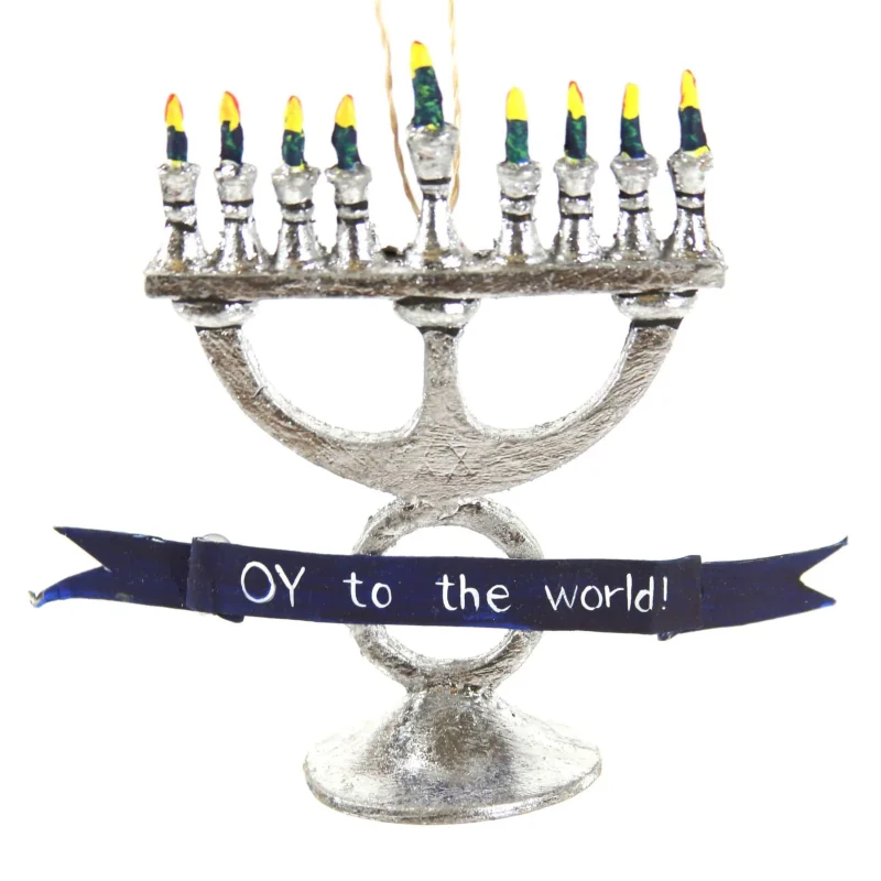 silver menorah ornament oy to the world by cody foster