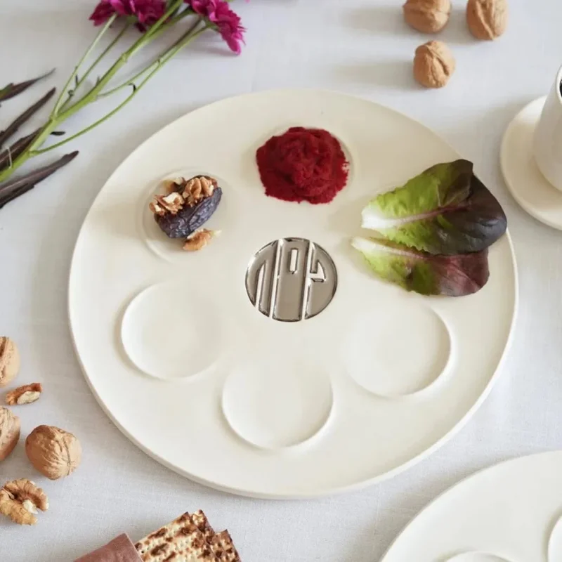 silver modern ceramic seder plate