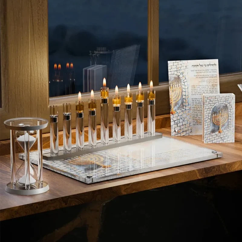 silver modern tube menorah