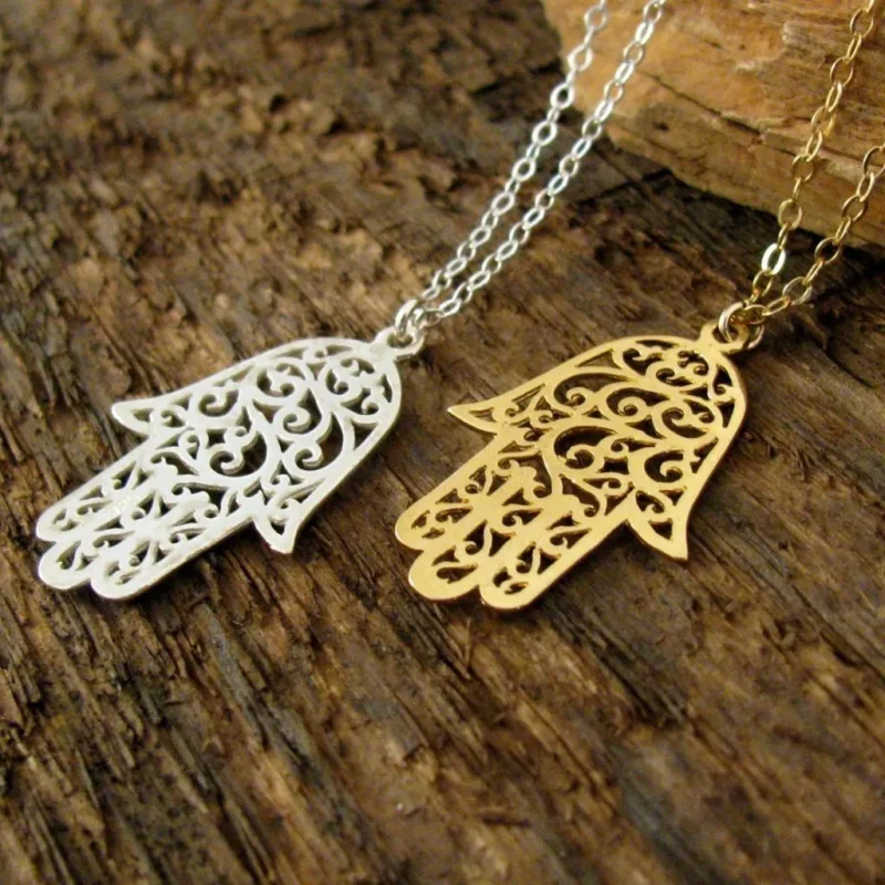 silver or gold lacy hamsa necklace 1