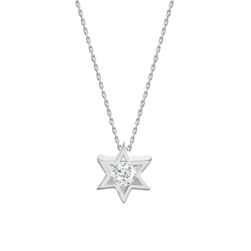 silver star of david charm w center stone