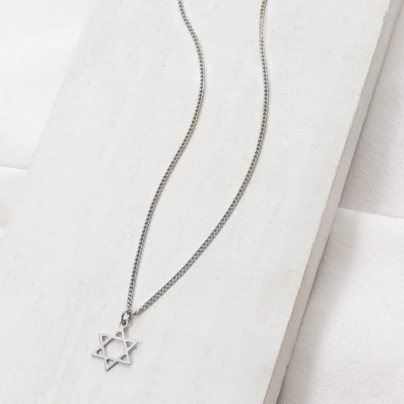 silver star of david necklace tiny elegant