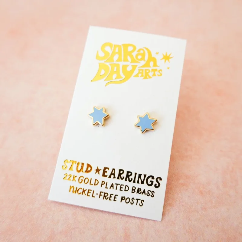 sky blue mini star of david stud earrings