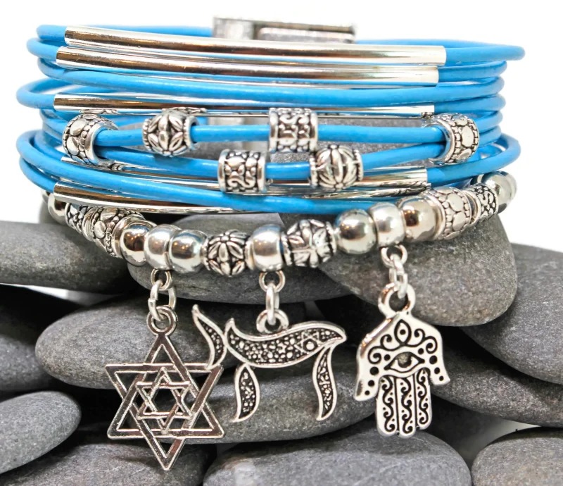 sky blue star of david chai hamsa charm bracelet scaled