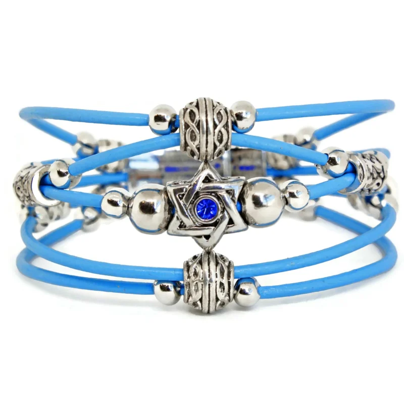 sky blue swarovski star of david leather bracelet scaled