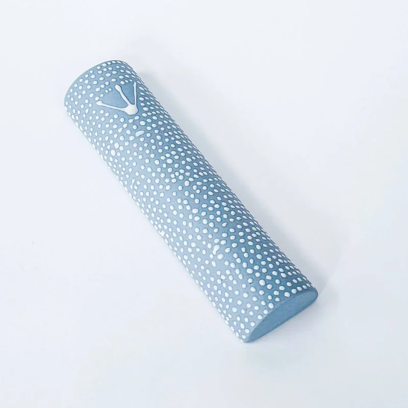 sky blue white dots mezuzah case by maiyan ben yona