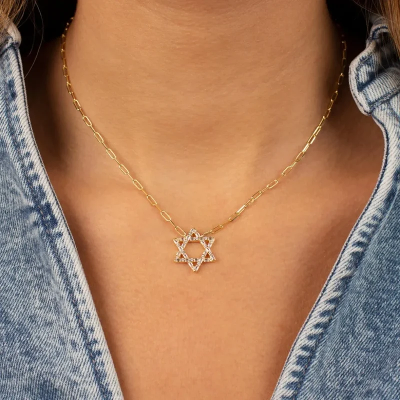 solitaire star of david necklace gold plated or sterling silver