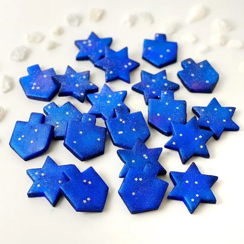 sparkly galaxy marzipan hanukkah tiles